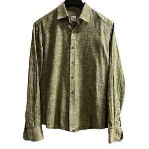 Oche Shirt Womens M Green Linen Button Down‎ Minimalist Capsule Lagenlook Beach